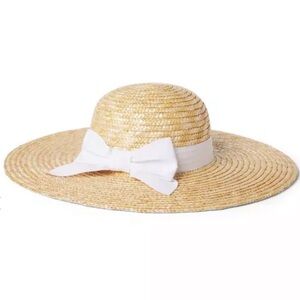Janie and Jack Girls Straw Bow Sun Hat with White Bow Ribbon